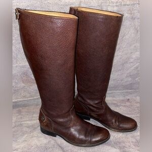 Frye Melissa Back Zip Button Boots Equestrian Riding Western Brown Leather 8.5